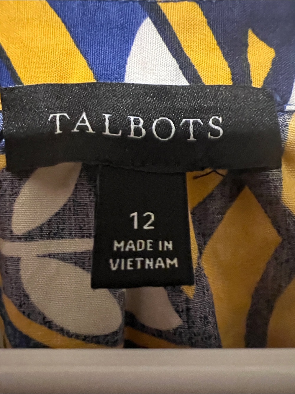 Talbots Leaf Print Tie Waist Midi Dress Women’s Size 12 Blue Yellow 3/4 Sleeve - Picture 2 of 7